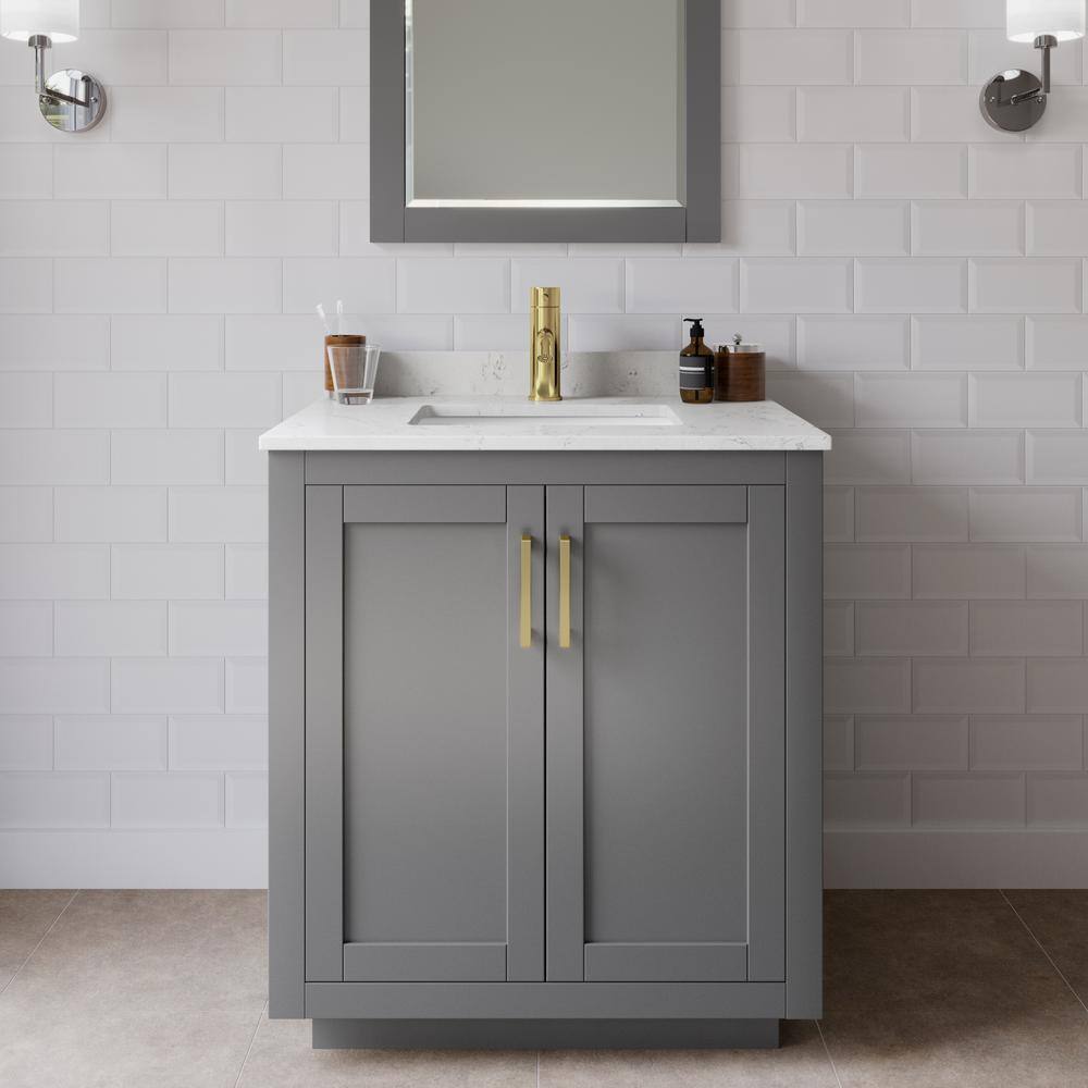 Miranda 30 in. W x 22 in. D x 33.75 in. H Single Bath Vanity in Dark Gray w/ Carrara Cultured Marble Top, 24 in. Mirror price history on PriceWatchPro