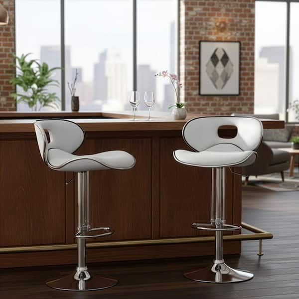 Glamour Home 33.5 in. Adria White Faux Leather Chrome Frame Adjustable Height Bar Stool (Set of 2)