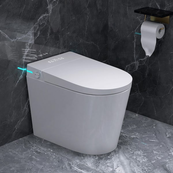 Round Bidet Toilet 1.28 GPF in White w/ White Panel w/ 23 in. Depth for Small Room, 12 in. Rough-In Auto Heating&Drying