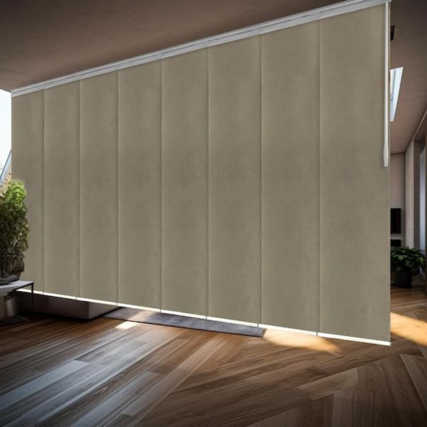 EMOH Linen Beige 130 in. - 175 in. W x 94 in. L Adjustable 8- Panel White Double Rail Panel Track with 23.5 in. Slates