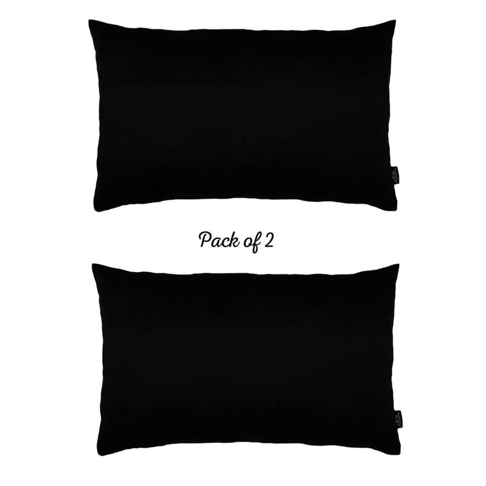 Black Polyester Lumbar Pillow Covers Set of 2