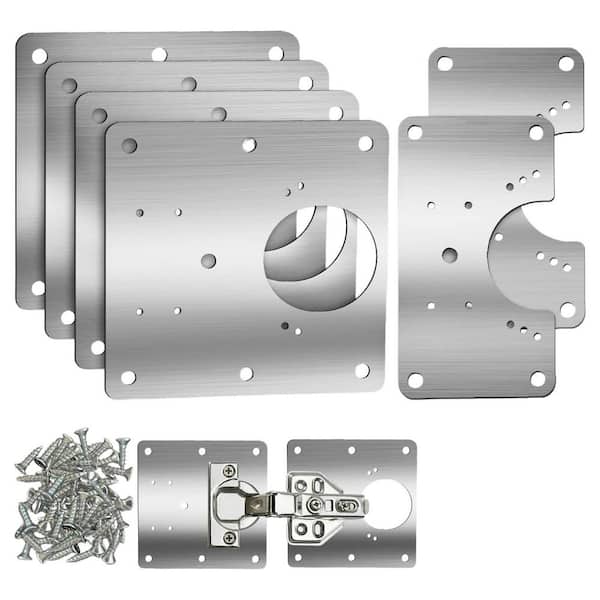 6-Piece Stainless Steel Cabinet Hinge Repair Plate, Hinges Repair Fixing Plates Cabinet Repair Board with Mounting Screw
