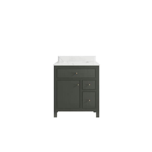 Willow Collections Sonoma 30 in. W x 22 in. D x 36 in. H Bath Vanity in Pewter Green with 1.5 in. Calacatta Quartz Top