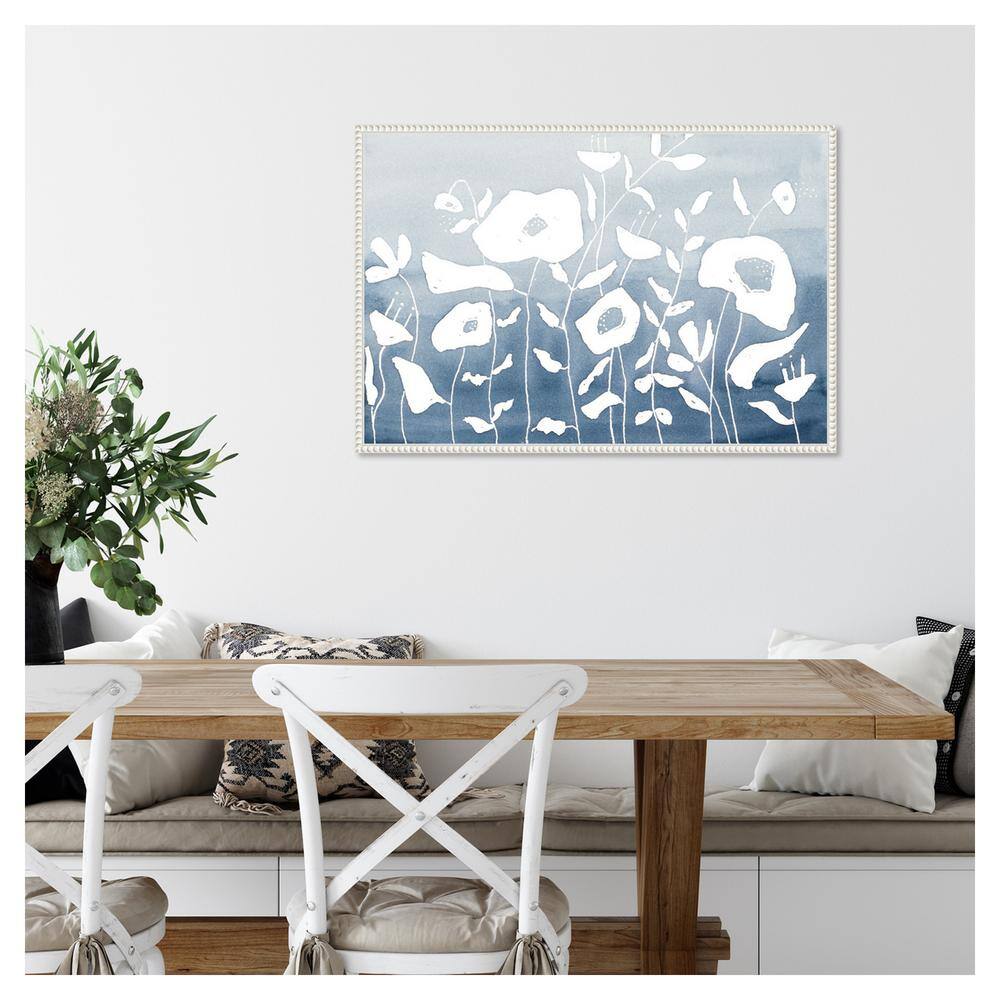Blue and White Floral Garden Beaded Framed Canvas Wall Art