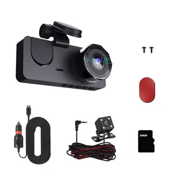3-Channel 1080P Dash Cam Front Inside Rear View Camera with G-Sensor, Motion Detection and Loop Recording, Black