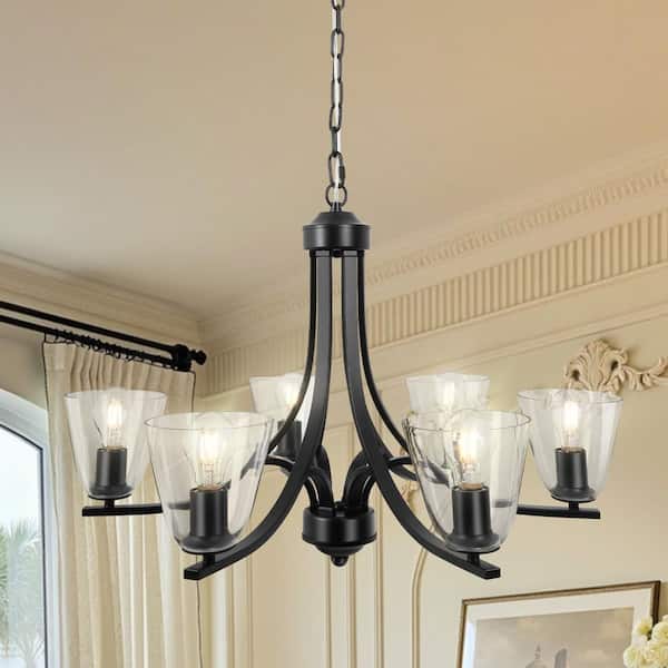6-Light Black Rustic Vintage Chandeliers 31.5 in. Pendant Lighting Ceiling Hanging Light Fixture for Dining Room Kitchen