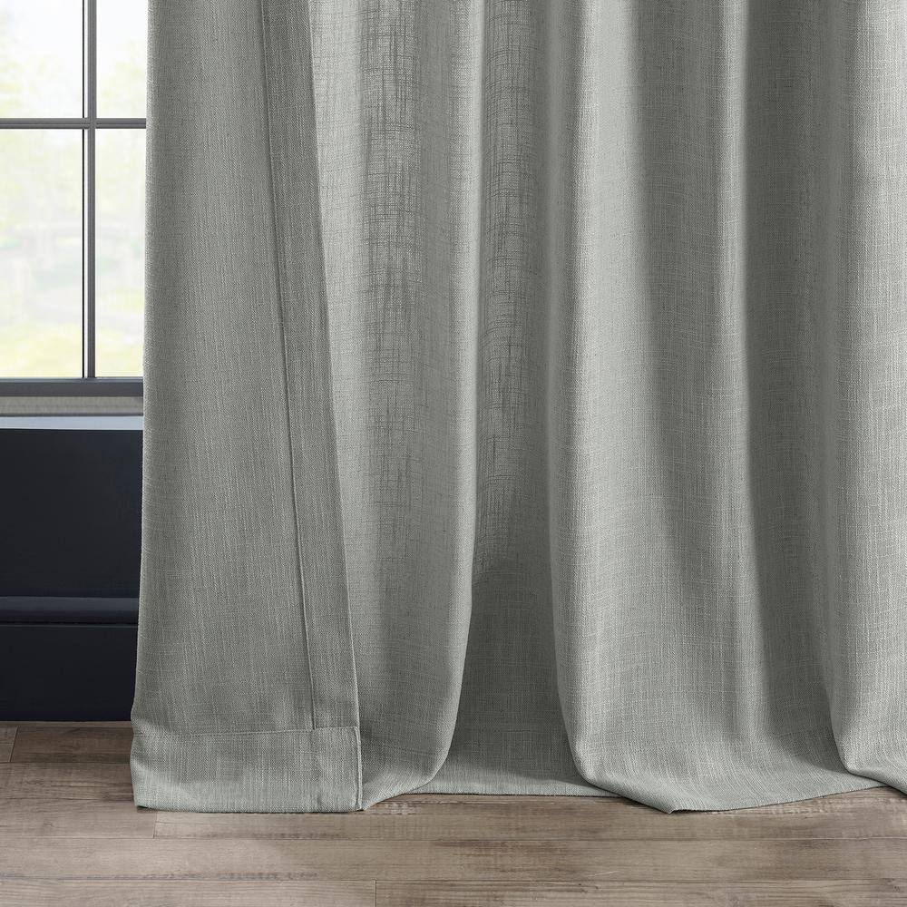 Ash Grey Light-Filtering Faux Linen Rod Pocket Curtain Panel