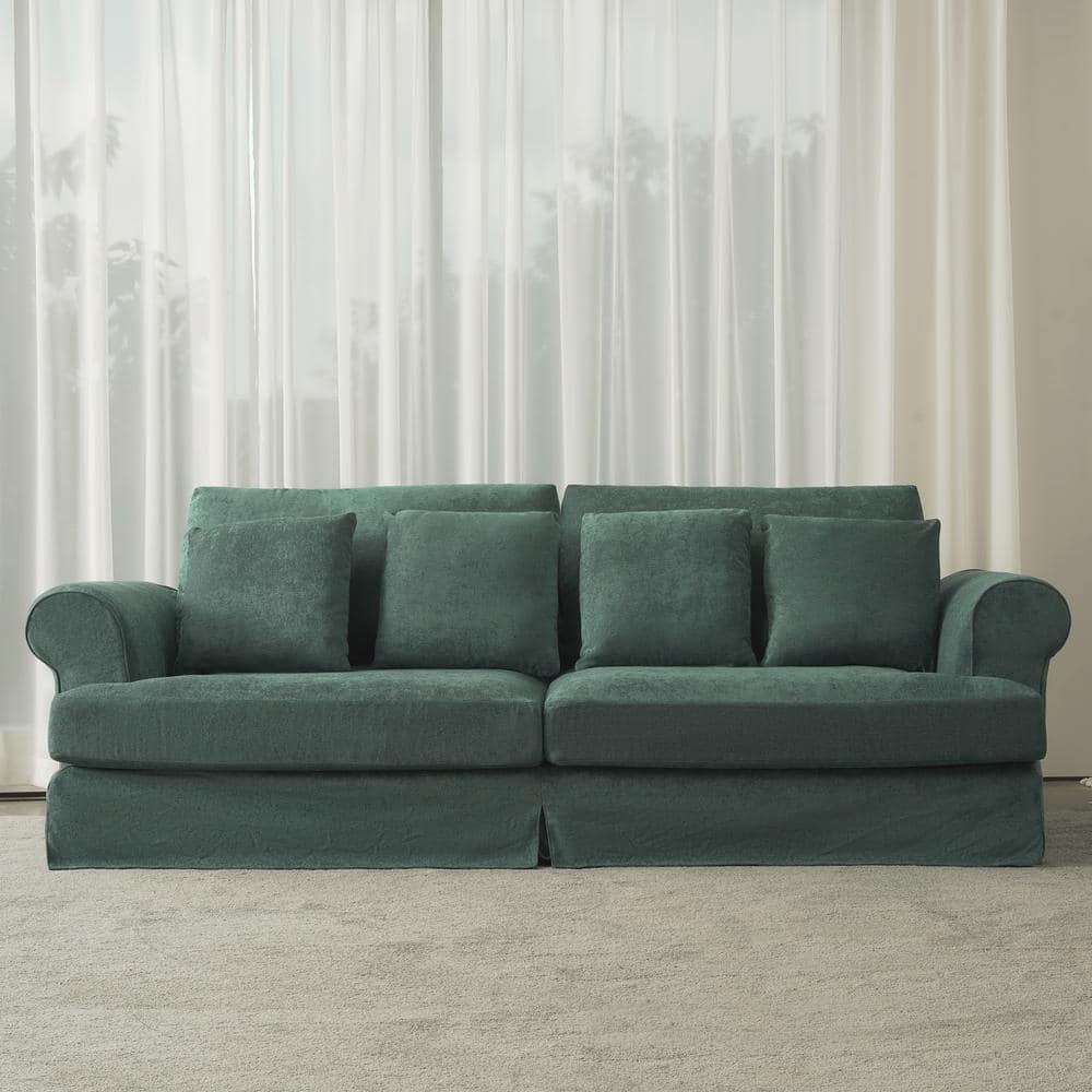 102 in. Wide Lazy Style Round Arm Cotton and Linen Fabric Removable Covers 