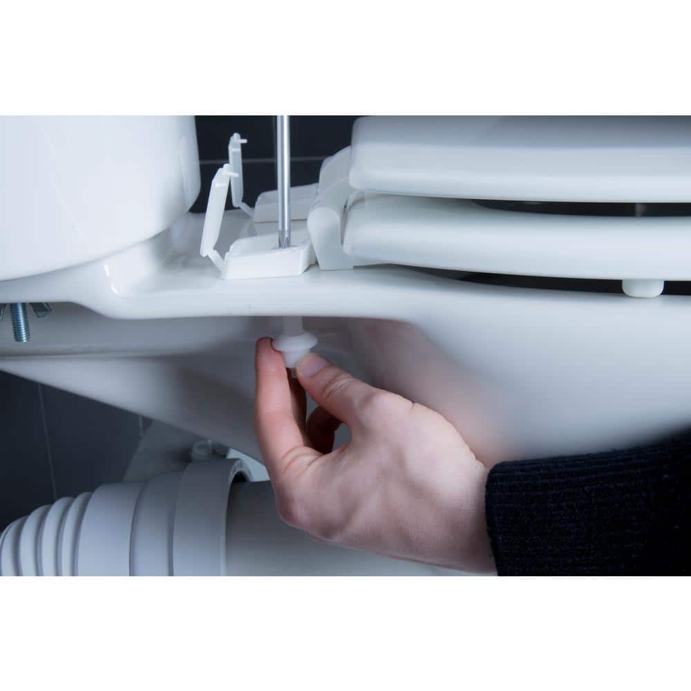 White Molded Wood Elongated Toilet Seat with Adhesive Hinges