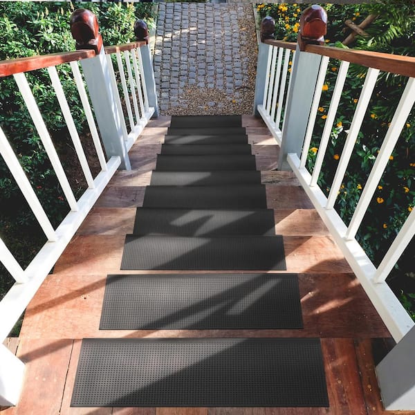 Ottomanson Waterproof, Low Profile Non-Slip Indoor/Outdoor Rubber Stair  Treads, 10 in. x 30 in. (Set of 5), Black Nib OTR6113-5 - The Home Depot