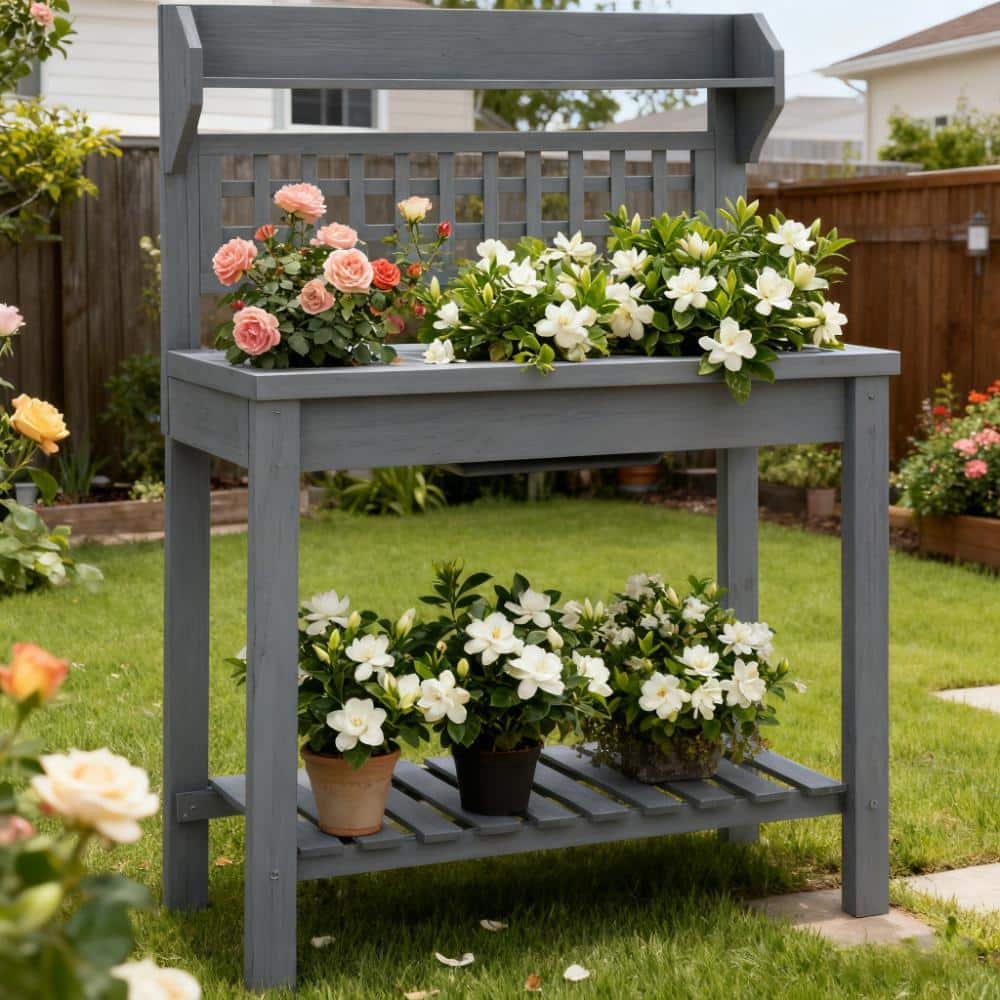 Wooden Workstation,Outdoor Potting Bench Table,with Sliding Tabletop,Storage Shelf and Dry Sink price history on PriceWatchPro