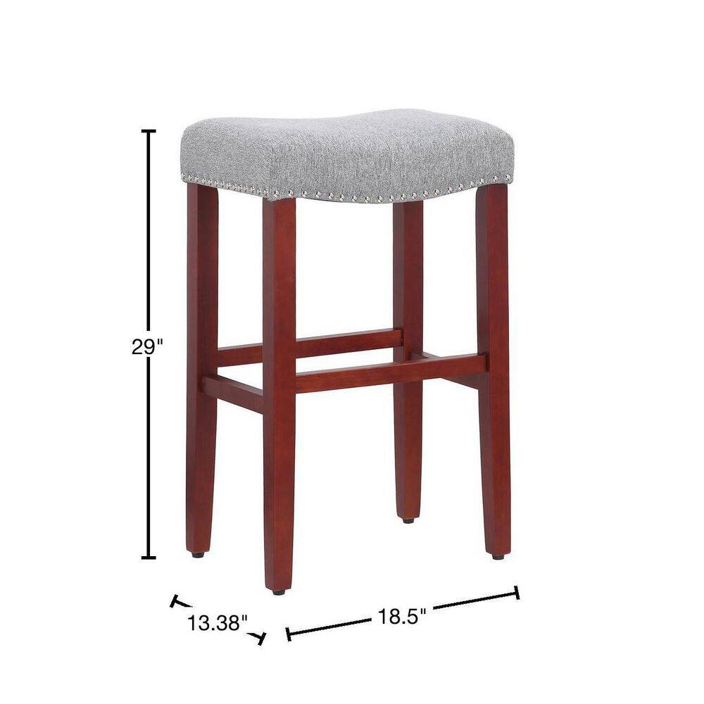 Cherry-Gray Saddle Seat 29" Bar Stool with Nailhead Trim - Set of 2