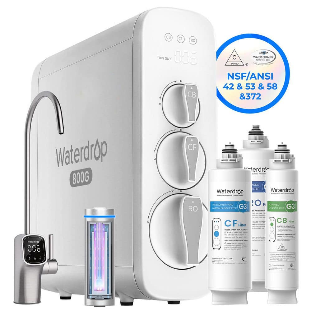 G3P800 Reverse Osmosis System, 800 GPD, NSF/ANSI 42,58,372 Certified, 3:1 Pure to Drain, Tankless, Extra CFCBRO Filter