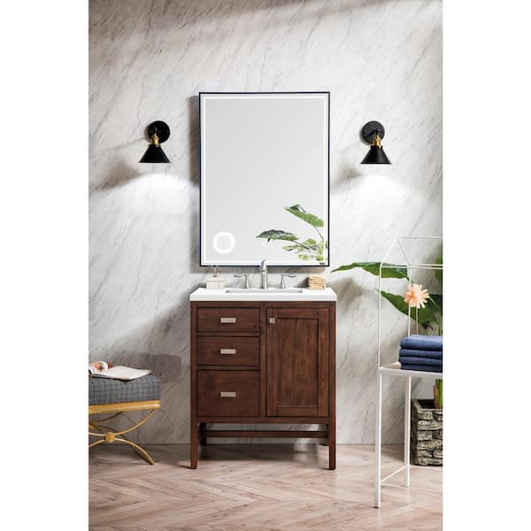 James Martin Vanities Addison 30.0 in. W x 23.5 in. D x 35.5 in. H Bathroom Vanity in Mid Century Acacia with White Zeus Quartz Top