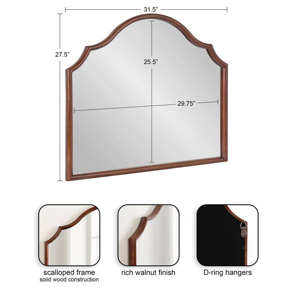 Leanna Walnut Brown Arched Wood Wall Mirror, 32" x 28"