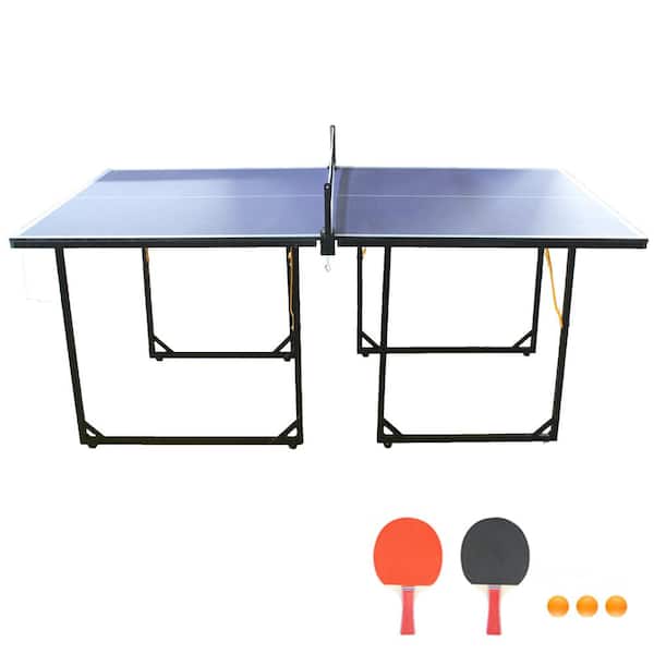 TIRAMISUBEST T-Goals Foldable and Portable 6 ft. Mid-Size Table Tennis Table with Net, 2 Table-Tennis Paddles and 3 Balls