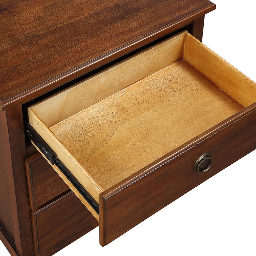 Cambridge Brown Acacia Veneer 3-Drawer Nightstand