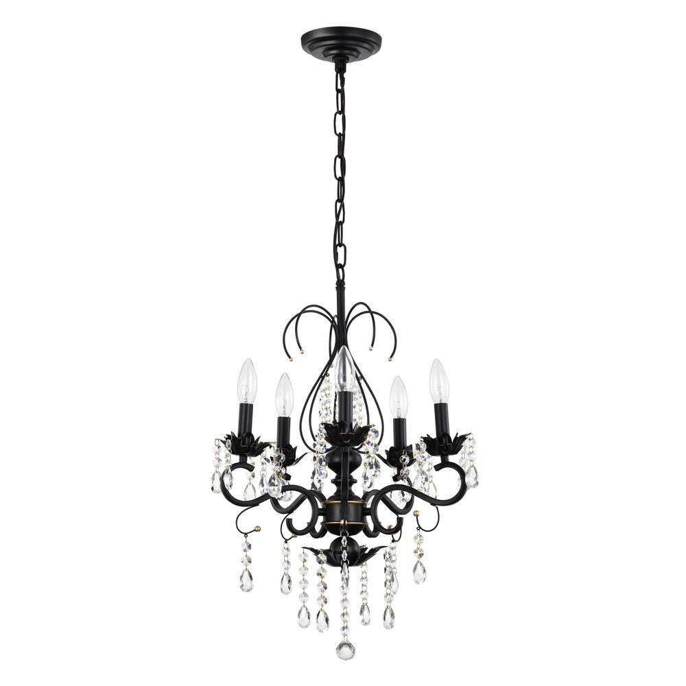 HKMGT 5-Light Black Crystal Candle Chandelier for Living Room with No ...