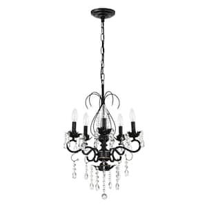 5-Light Black Crystal Candle Chandelier for Living Room with No Bulbs Included