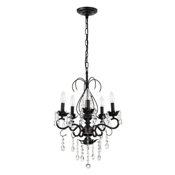 HKMGT 5-Light Black Crystal Candle Chandelier for Living Room with No Bulbs Included