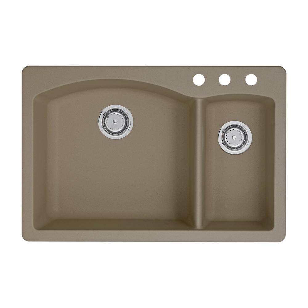 Diamond Dual-Mount Granite 33 in. 3-Hole 70/30 Double Bowl Kitchen Sink in 