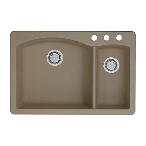 Blanco Diamond Dual-Mount Granite 33 in. 3-Hole 70/30 Double Bowl Kitchen Sink in Truffle