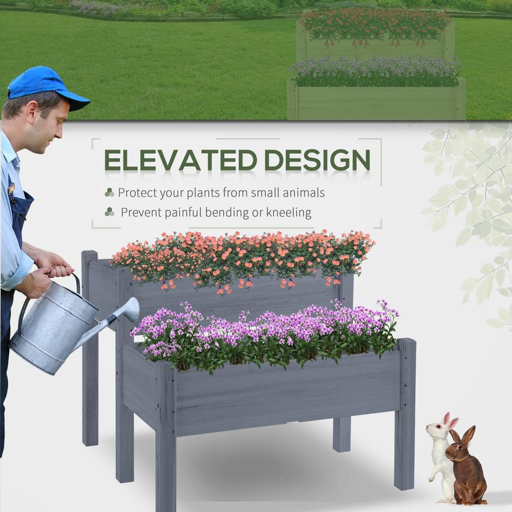 Ascend 34" Gray 2-Tier Wooden Raised Garden Bed for Outdoor Spaces