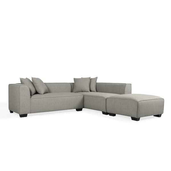 Handy Living Phoenix 3-Piece Dove Gray Linen 4-Seater L-Shaped Right-Facing Sectional Sofa with Ottoman