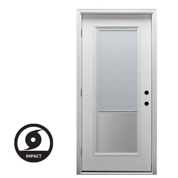36 in. x 80 in. Severe Weather Internal Blinds Right-Hand Full Lite Clear Primed Fiberglass Smooth Prehung Front Door