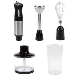 6-Speed 4-in-1 Black Immersion Blender with Chopper and Whisk Attachment