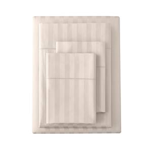 500 Thread Count Egyptian Cotton Sateen 4-Piece Queen Sheet Set in Biscuit Damask
