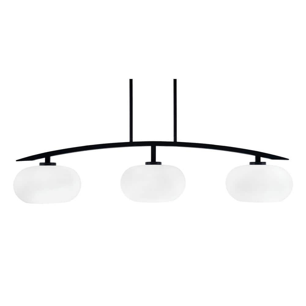 Siena 41.75 in. 3-Light Matte Black Chandelier with 10 in. White Muslin Gla