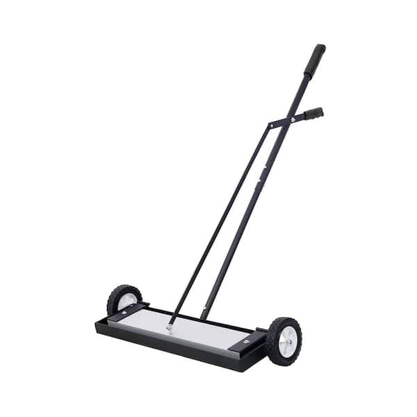 24 in. Black Rolling Magnetic Pick-Up Sweeper, Heavy Duty Push-Type with Release, for Nails Needles Screws Collection