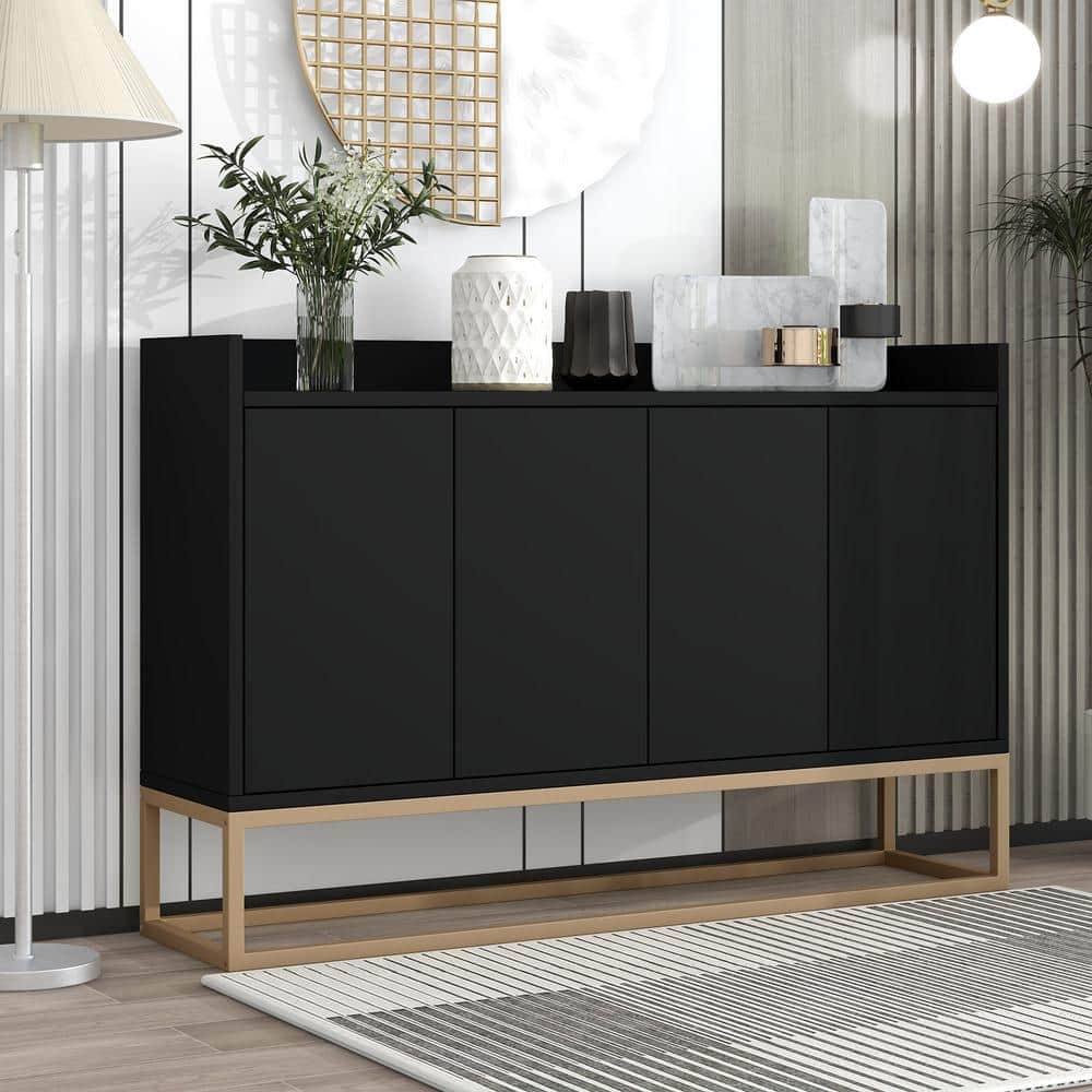 Modern and Elegant Black Wood 47.2 in. Sideboard with Gold Metal Legs, Adjustable Shelf and Rebound Device price history on PriceWatchPro