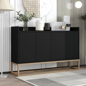 Modern and Elegant Black Wood 47.2 in. Sideboard with Gold Metal Legs, Adjustable Shelf and Rebound Device