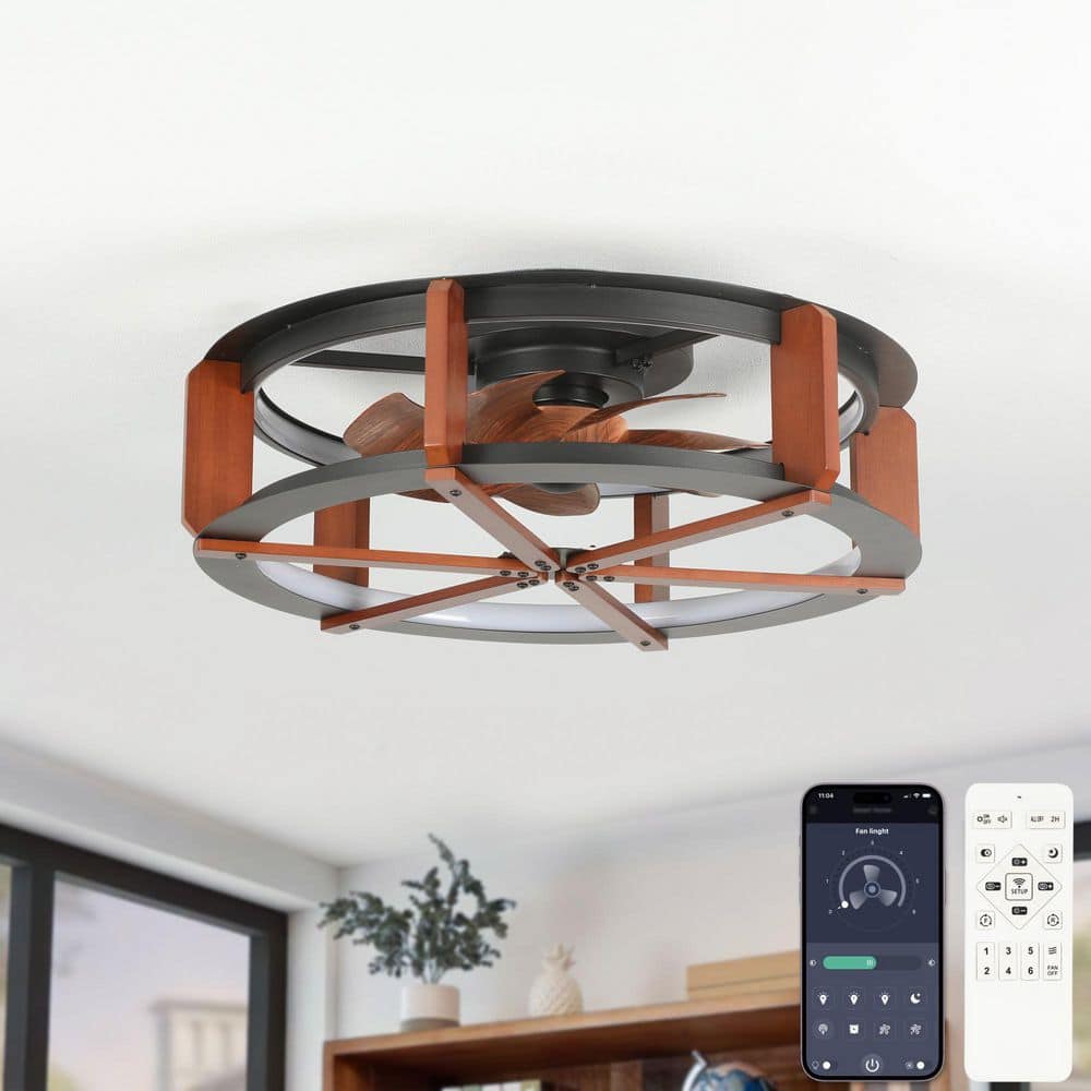 18.9 in. Modern Indoor Black Low Profile Caged Flush Mount Ceiling Fan Light with Integrated LED with Remote for Bedroom price history on PriceWatchPro