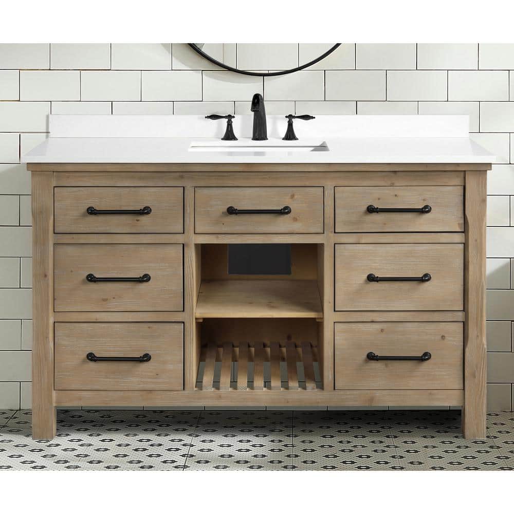 Lauren 55'' Weathered Fir Single Bathroom Vanity with White Stone Top