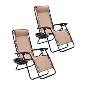 Folding Chair Metal Outdoor Lounge Chair in Brown (Set of 2)