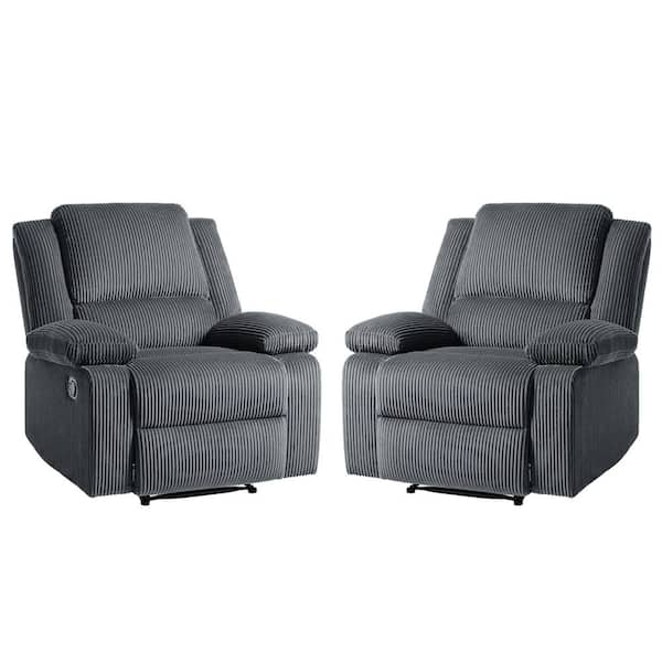 Luxury Dark Gray Corduroy Fabric Upholstered Recliner Chair with Adjustable Backrest and Footrests (Set of 2)