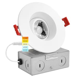 3 in. Adjustable LED Gimbal Canless Recessed Light with J-Box 5 CCT 8W 600 Lumens IC Rated Damp Rated