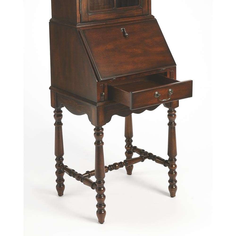 Traditional Lighted Brown Wood China Cabinet with Hutch