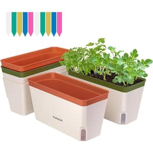 10.5 in. L x 4.5 in. W x 5.5 in. H Self-Watering Rectangular Plastic Window Herb Planter Box with Plant Labels (4-Pack)