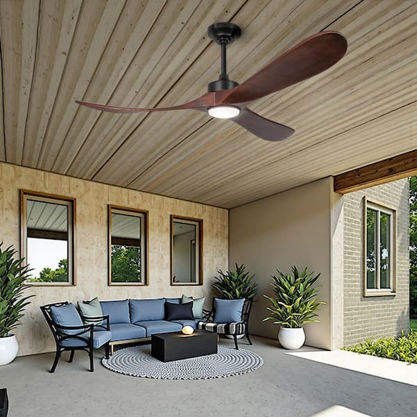 60 in. Black Indoor/Outdoor Ceiling Fan with Remote Control, 3-Blades Solid Wood Ceiling Fan for Bedroom Living Room
