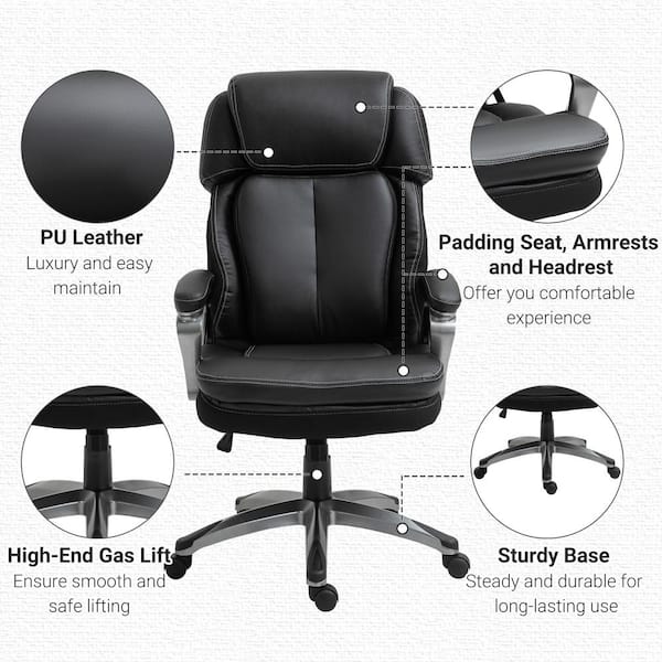 Office Chair, Ergonomic Computer Chair with Adjustable Lumbar Support,  Executive High Back Chair, Leather Desk Chair Flip-up Arms, Swivel Rolling  Work