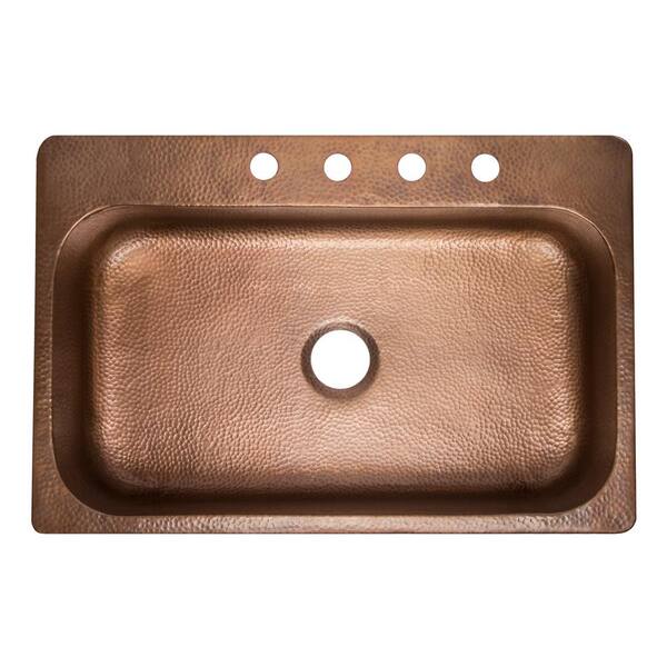 Angelico All-In-One Copper Drop-In 33 in. 3-Hole Single Bowl Kitchen Sink with Pfister Bronze Faucet and Drain Angelico All-In-One Copper Drop-In 33 in. 3-Hole Single Bowl Kitchen Sink with Pfister Bronze Faucet and Drain