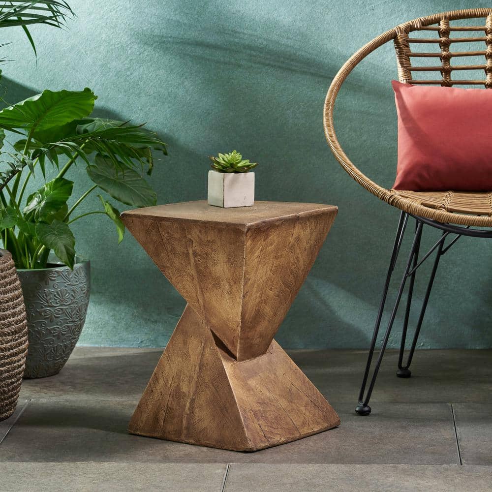Modern Design Brown Outdoor Lightweight Concrete End Table, Wood-like Finis