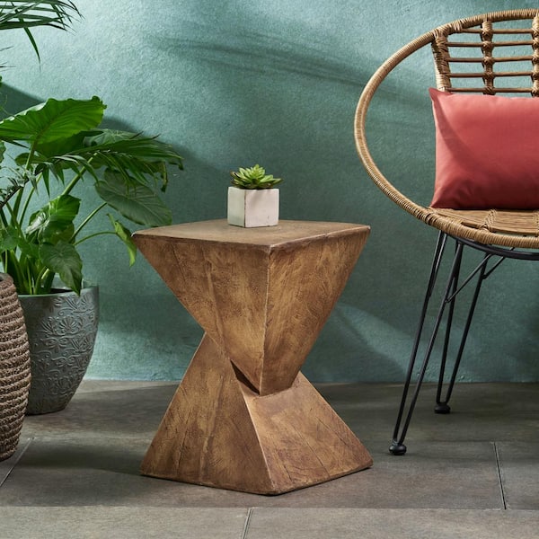 Unbranded Modern Design Brown Outdoor Lightweight Concrete End Table, Wood-like Finish for Patio, Backyard