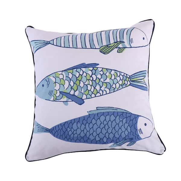 LEVTEX HOME Catalina Blue Fish Print Coastal 18 in. x 18 in. Throw Pillow