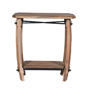 Modern 24 in. W Natural Brown Rectangle Wooden End Side Accent Table with Bottom Shelf