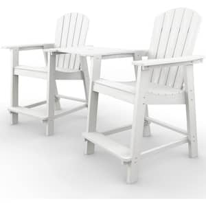 White Plastic Adirondack Outdoor Bar Stools with Removable Connecting Table(2-Pack)